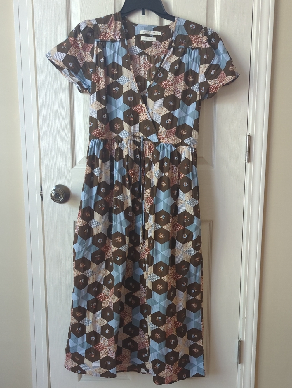 Christy Dawn Brown & Light Blue Geometric Midi Dress